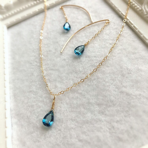 ※ご予約品　ルチルクォーツ　ロンドンブルートパーズ　ピアス　14kgf ロンドンブルートパーズ6mmの14KGFスタッドピアス ～Delphine | iichi