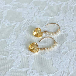 心形黃水晶和小珍珠耳環 第3張的照片