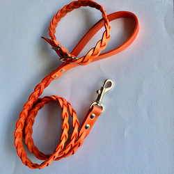 本革三つ編み首輪セット（オレンジ）中型犬用 1枚目の画像