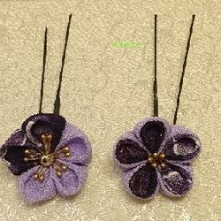 紫の大きな花-セット（つまみ細工） 5枚目の画像