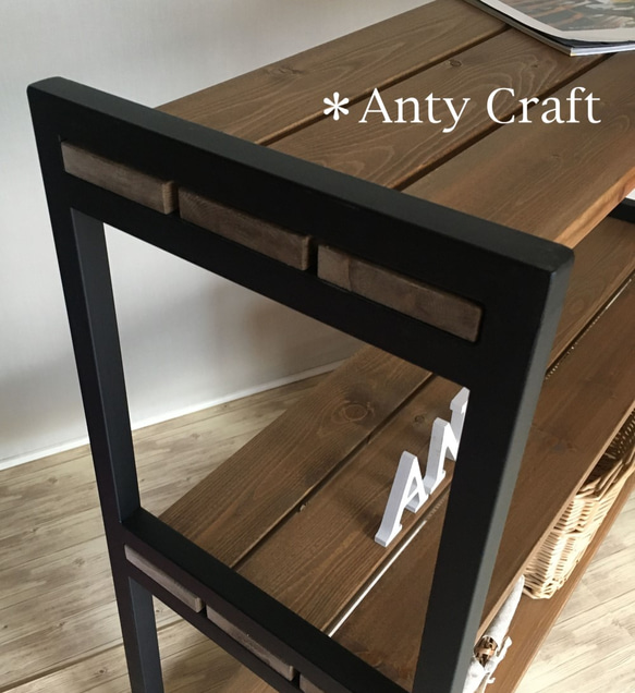 【アイアン＆天然木】2段収納棚 飾り棚 シューズラック 店舗什器 幅90cm 完成品 2枚目の画像