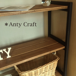 【アイアン＆天然木】2段収納棚 飾り棚 シューズラック 店舗什器 幅90cm 完成品 4枚目の画像