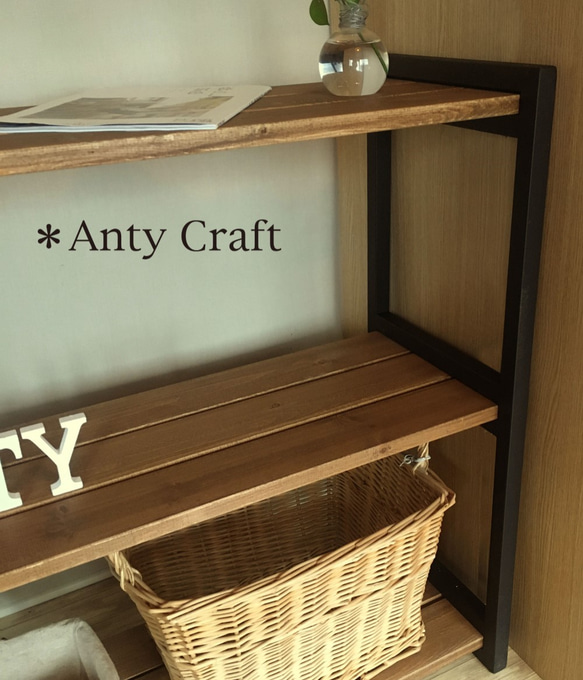 【アイアン＆天然木】2段収納棚 飾り棚 シューズラック 店舗什器 幅90cm 完成品 4枚目の画像