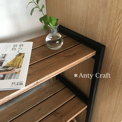 【アイアン＆天然木】2段収納棚 飾り棚 シューズラック 店舗什器 幅90cm 完成品 5枚目の画像