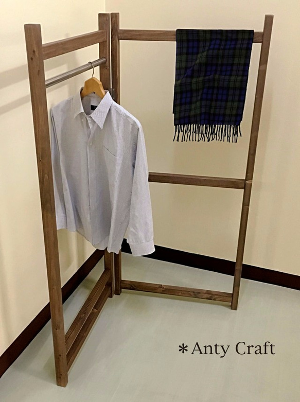 サイズオーダー可】【引取可能】無垢材 折りたたみ式ハンガーラック