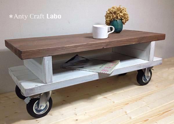 【サイズオーダー可】【引取可能】無垢材 車輪テーブル TV台 ソファテーブル 飾り棚 幅90cm UN/AW 完成品