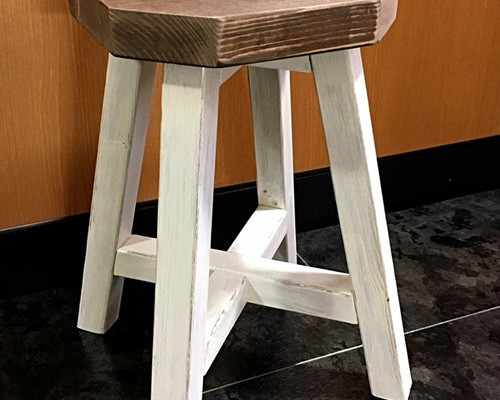 サイズオーダー可】【引取可能】無垢材 座面が八角形の木製スツール UN