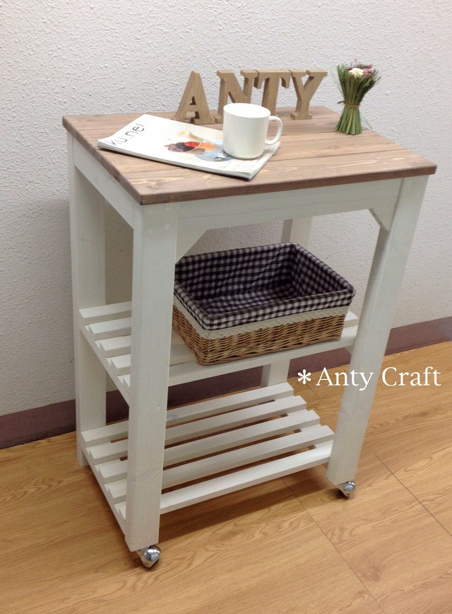 【サイズオーダー可】キッチンワゴン PC台 スリムタイプ 幅60cm UN/W 完成品