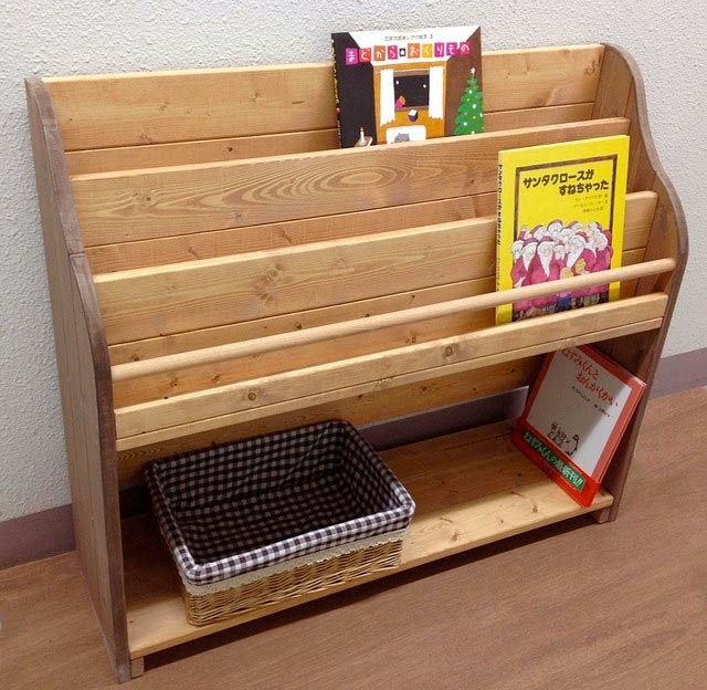 【サイズオーダー可】【引取可能】アンティーク風絵本棚（面出し3段+棚1段）幅87cm LO/UN  完成品