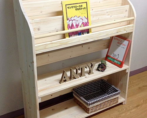 めっこ　アンティーク風絵本棚（面出し3段+棚2段）幅87cm 完成品 サイズオーダー可】【引取可能】アンティーク風絵本棚（面出し3段+棚2
