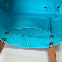 ＜A4サイズ対応＞迷彩柄と帆布のトートバッグ　本革持ち手　ターコイズブルー 2枚目の画像