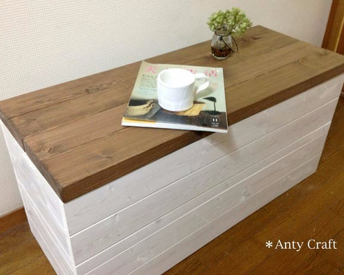 サイズオーダー可】【引取可能】無垢材 アンティーク風収納ベンチ UN/W