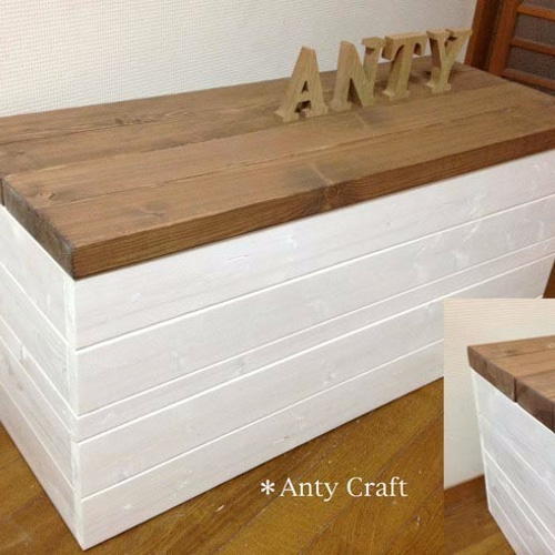 サイズオーダー可】【引取可能】無垢材 アンティーク風収納ベンチ UN/W
