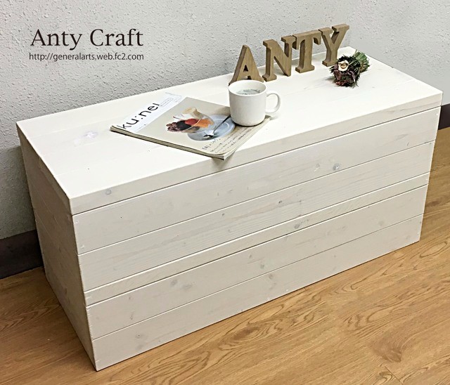 【サイズオーダー可】【引取可能】無垢材　アンティーク風収納ベンチ ソファテーブル  店舗什器 幅90cm 完成品