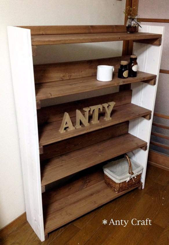 引取可能】飾り棚付き4段棚 幅80cm UN/W 完成品 棚・シェルフ・ラック