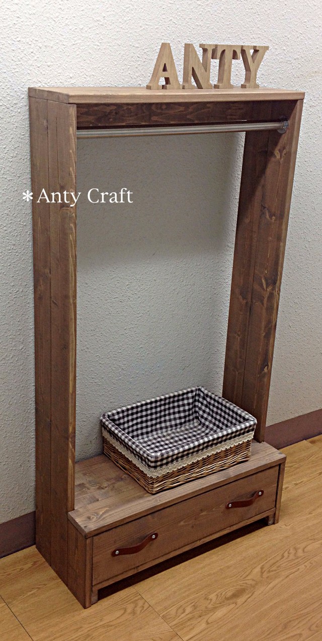 【サイズオーダー可】【引取可能】引出し付きハンガーラック ステンレスポール UN/UN 幅64cm 完成品