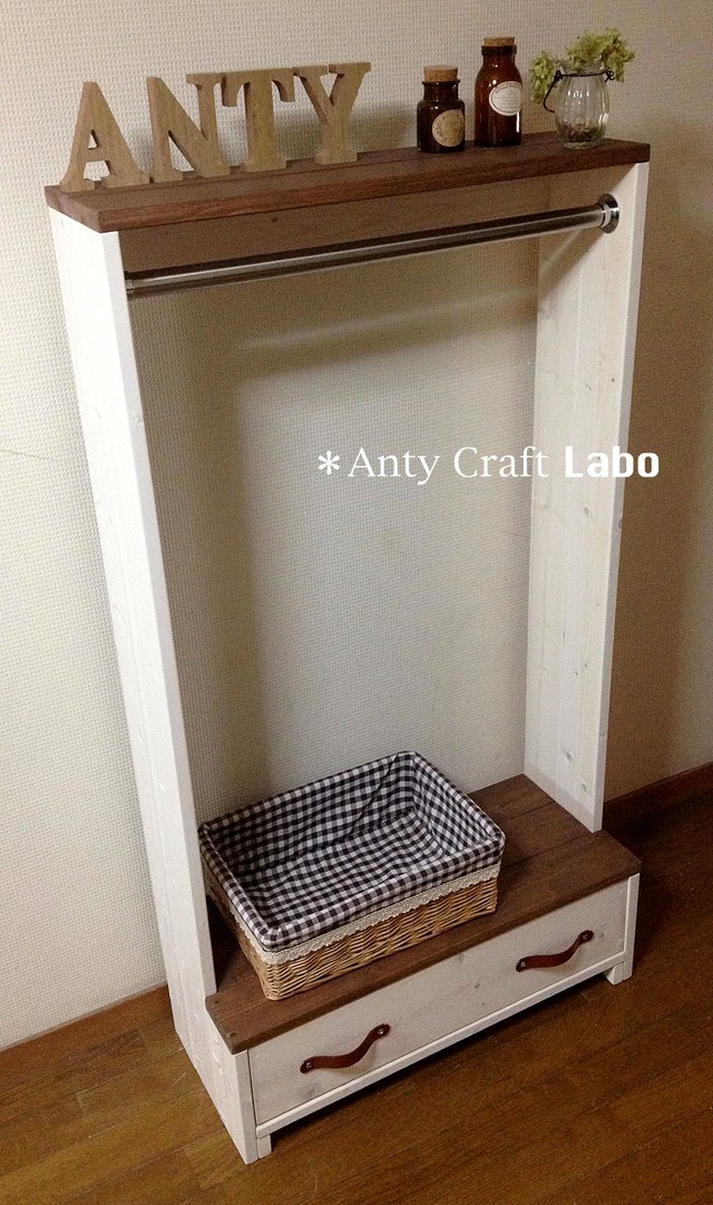 【サイズオーダー可】【引取可能】引出し付きハンガーラック ステンレスポール UN/W 幅64cm 完成品