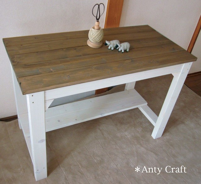 【引取可能】作業台（1/2棚付き） キッチン台 PC台 ミシン台 幅90cm UN/W 完成品