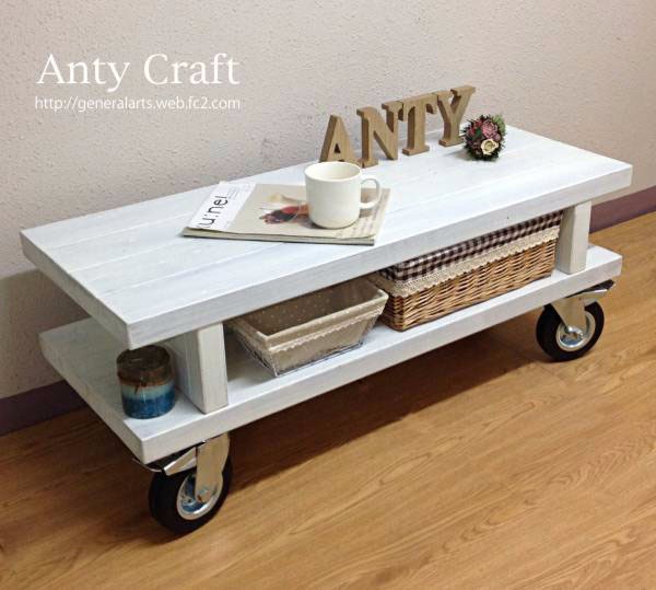 【サイズオーダー可】【引取可能】無垢材 車輪テーブル TV台 ソファテーブル 飾り棚 幅90cm AW/AW 完成品