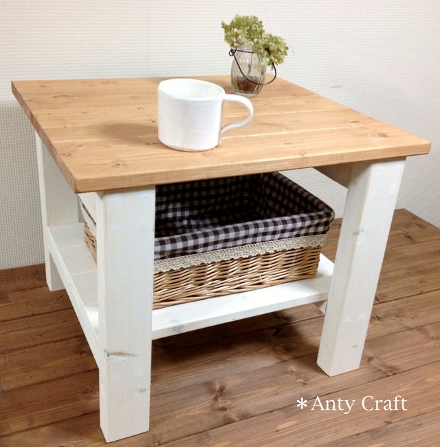 【サイズオーダー可】【引取可能】無垢材 ソファテーブル コーヒーテーブル 飾り棚 幅50cm LO/W 完成品