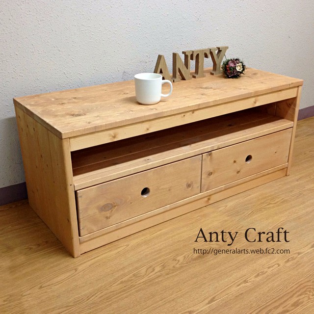 【サイズオーダー可】【引取可能】無垢材 引出し付きTV台 飾り棚 2段棚 LO/LO 幅90cm 完成品