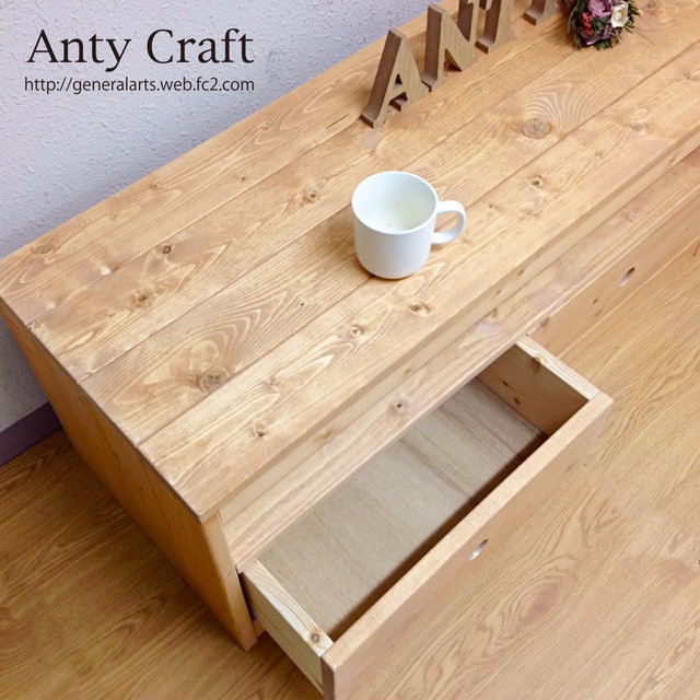 【サイズオーダー可】【引取可能】無垢材 引出し付きTV台 飾り棚 2段棚 LO/LO 幅90cm 完成品