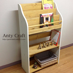 サイズオーダー可】無垢材 アンティーク風ディスプレイ 4段絵本棚