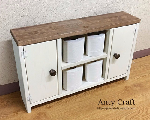 サイズオーダー可】【引取可能】無垢材 トイレ収納棚 目隠し扉2枚付き