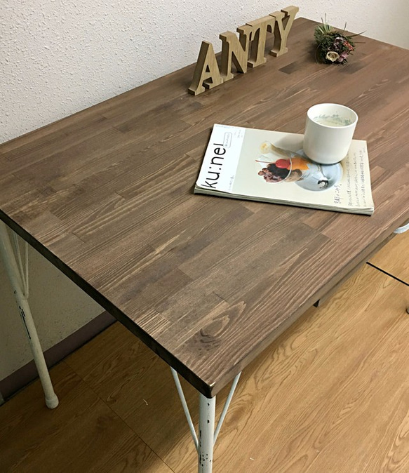 【NEW】引き出し付鉄脚テーブル　ダイニングテーブル 幅100㎝ エイジング加工 （100×60.5㎝） 5枚目の画像