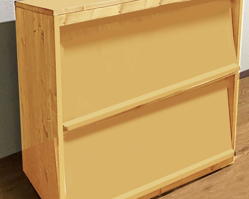 az様オーダーメイド品 フラップ扉付き2段収納棚 完成品 本棚・絵本棚