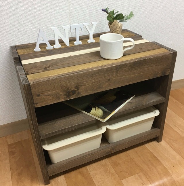 【NEW】【サイズオーダー可】【引取可能】無垢材 プレイテーブルにもなる！ソファテーブル　＊収納ケース付！ 完成品