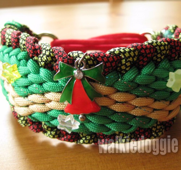 パラコード手編み幅広クリスマス首輪#251 中型犬〜超大型犬向き ハーフ