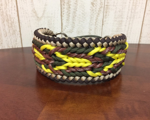 パラコード 首輪 幅広 太め ハーフチョーク ゴールドフラワー 中型犬