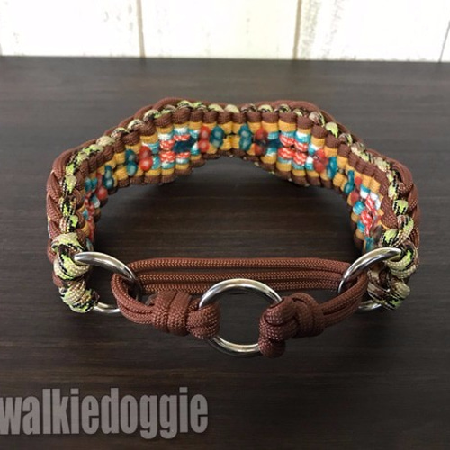 パラコード首輪❥太め❥ハーフチョーク　№034 パラコード手編み首輪#034カスタム 2頭色違い・お揃いセット
