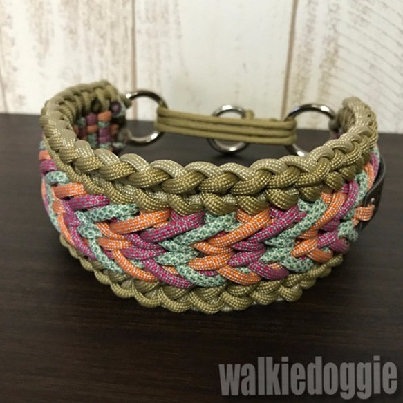 ハーフチョーク 犬用 チェーン パラコード グリーン オレンジ 25cm
