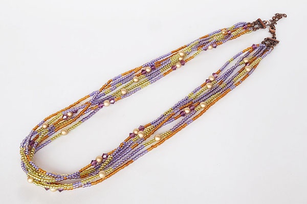 紅女　joncher　ビーズ・スワロフスキー６連ネックレス　パープルブラウン