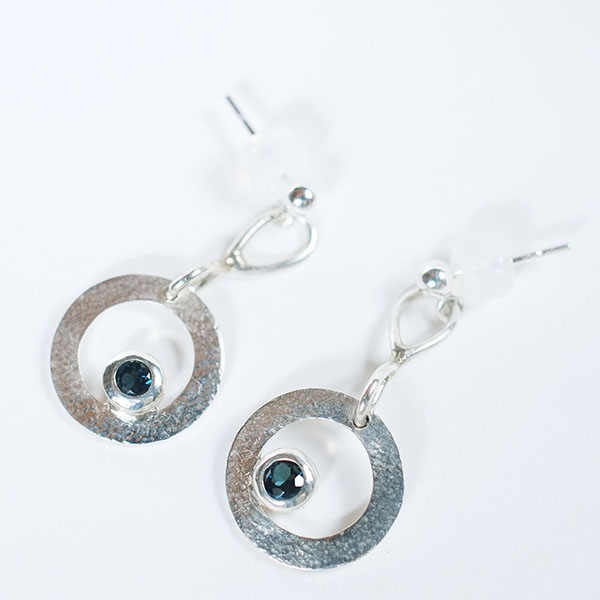 シルバーピアス　ディスク（ブルートルマリンダーク）