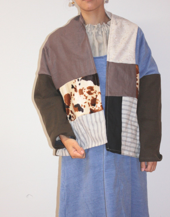 　冬のパッチ羽織カーデ 2枚目の画像