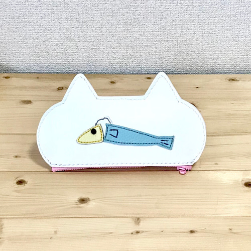 猫好きが作ったメガネケース 白猫オッドアイ ピンクメガネ 手縫い 送料