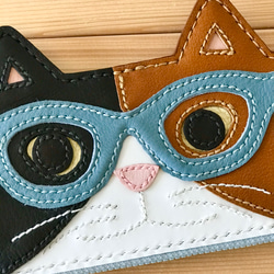 猫好きが作った本牛革メガネケース　三毛猫スモーキーブルーメガネ　　手縫い　送料無料 6枚目の画像