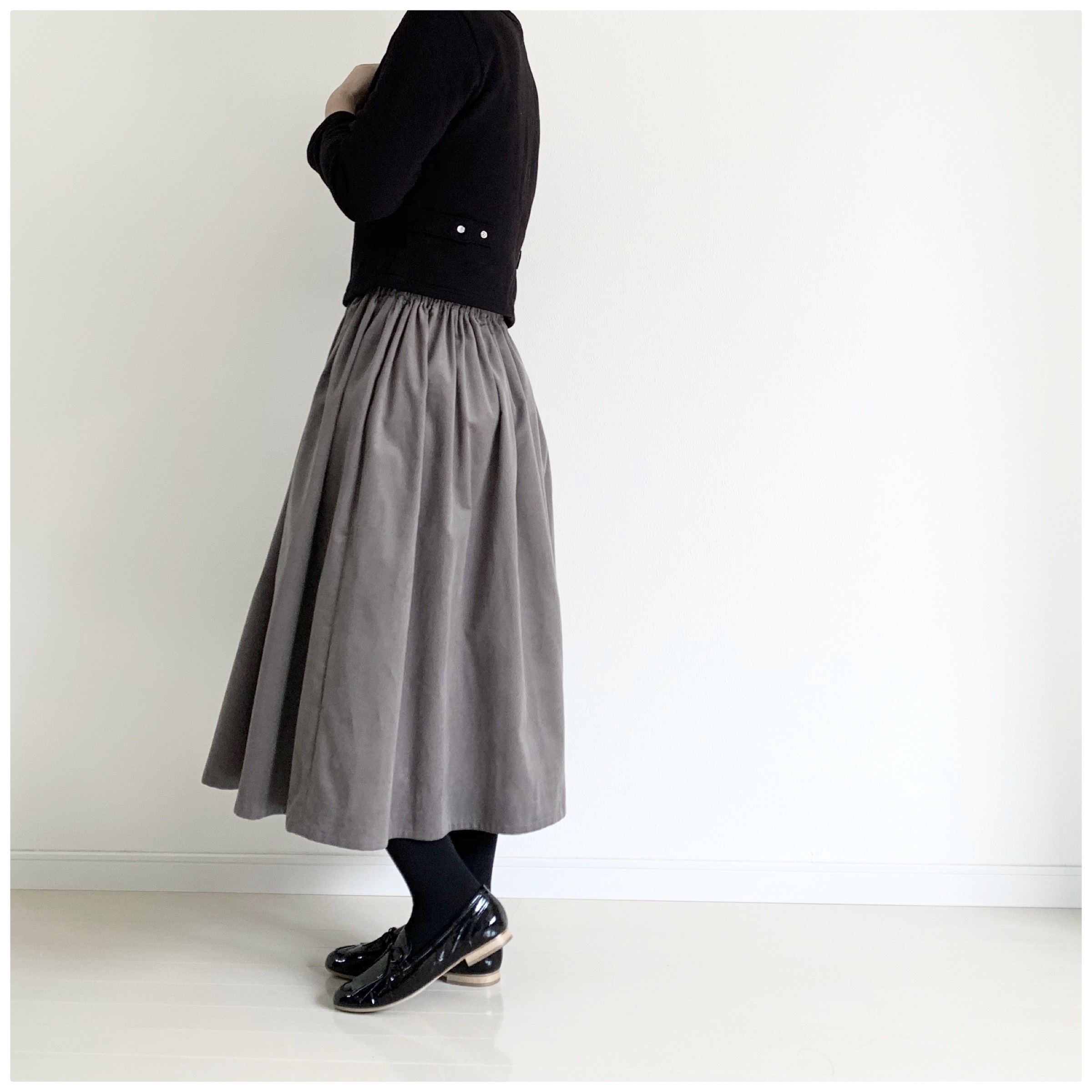 人気色♪コーデュロイのギャザースカート　チャコールグレー