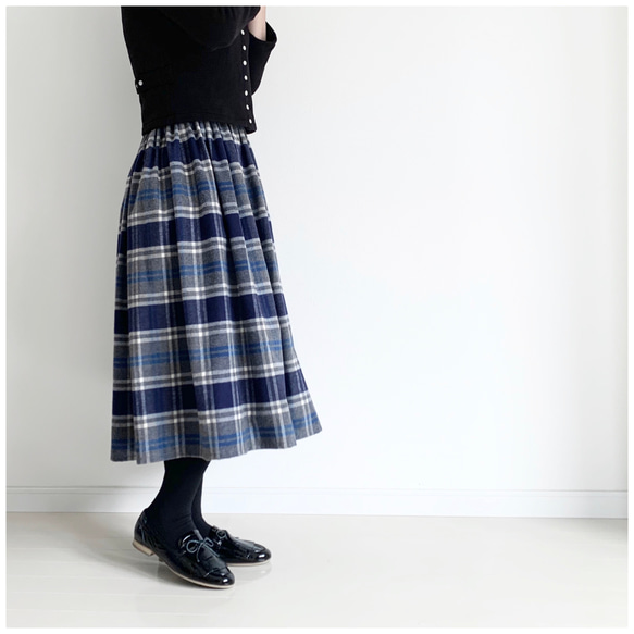 上質シャギーチェックのギャザースカート　グレー 6枚目の画像