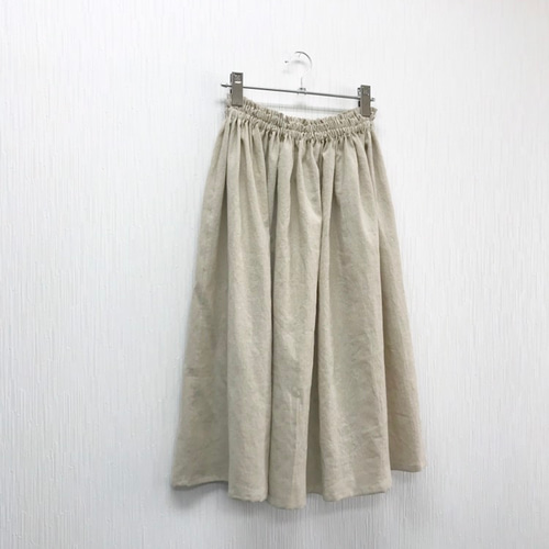 cottonリネンのギャザースカート 生成りベージュ ロングスカート