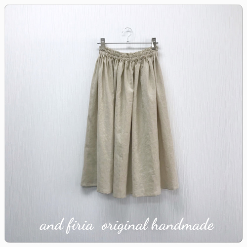 夏にさらりと快適♪ cottonリネンのギャザースカート 生成り