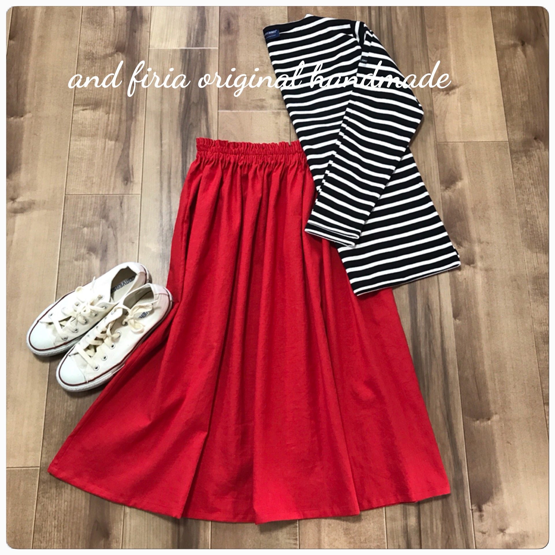 夏にさらりと快適♪ cottonリネンのギャザースカート レッド