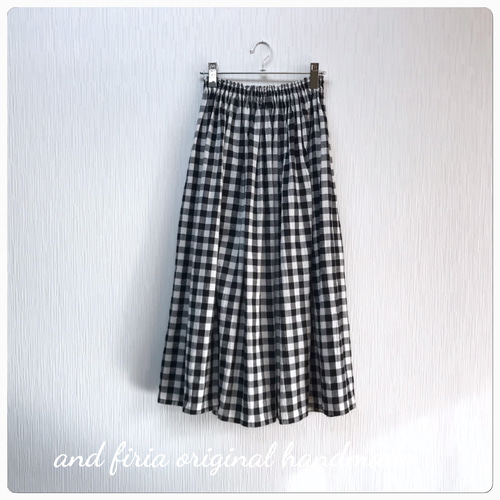 大人気♪ 播州織の綿麻ギンガムチェックのギャザースカート