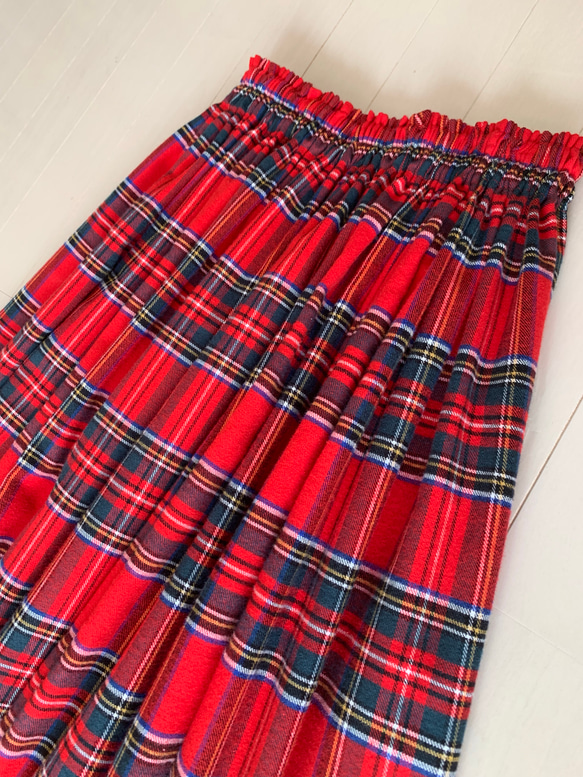 起毛タータンチェックギャザースカート 赤 長裙 and-firia 的