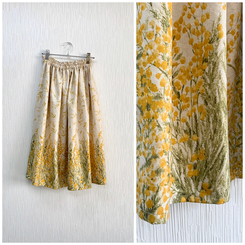 当店ロングセラー♪ミモザ cottonリネンギャザースカート 生成り