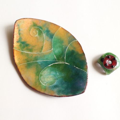 七宝焼き お香立て アクセサリートレー てんとう虫 葉っぱ 七宝焼