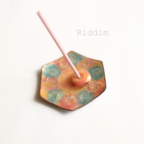 七宝焼き お香立て アクセサリートレー 六角形 ピンク ブルー 七宝焼